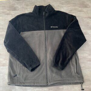 Columbia Mens 2XL full zip colorblock fleece sweatshirt jacket black gray
